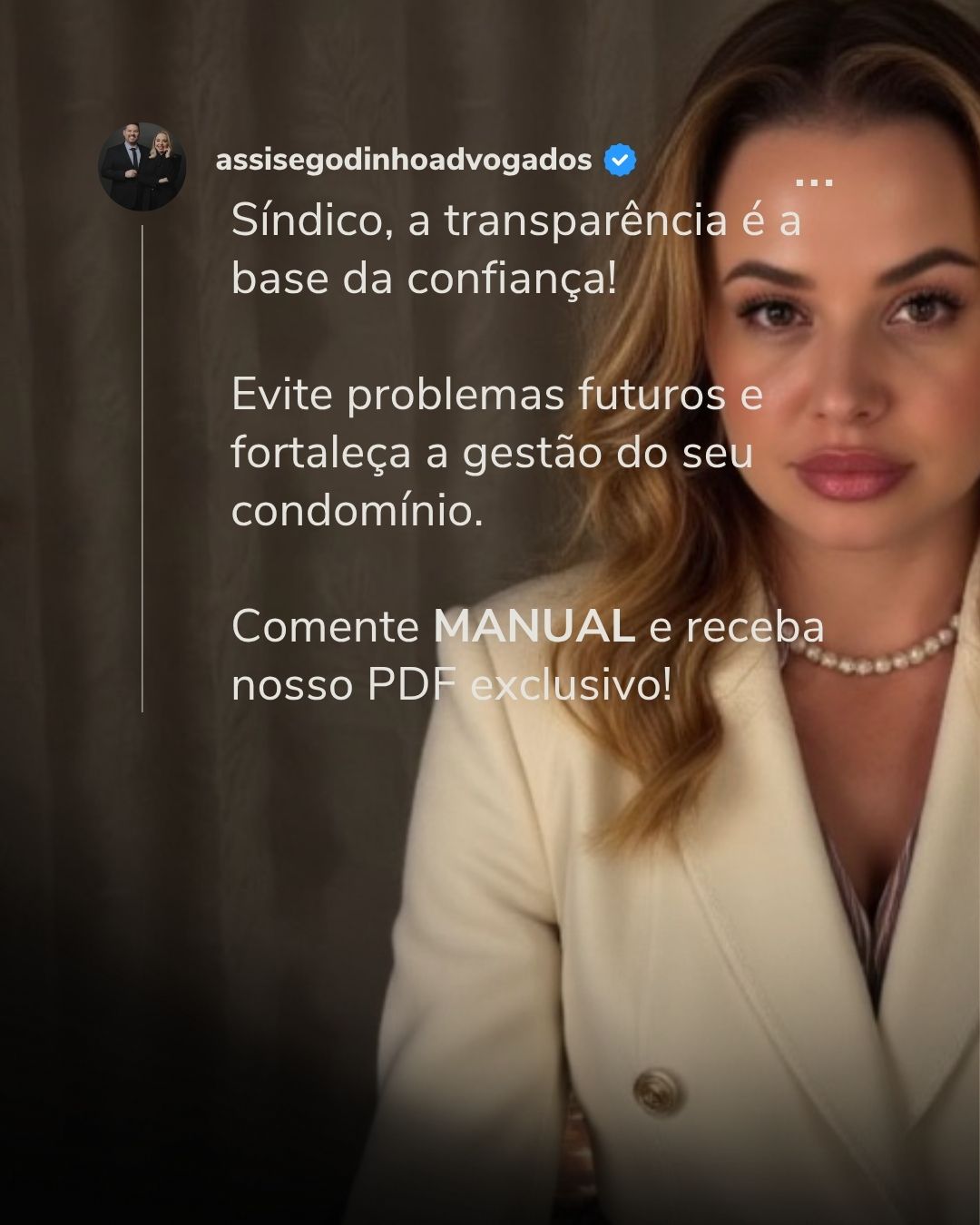 Síndico, quer evitar dor de cabeça na gestão do condomínio? ⠀ A base de toda gestão eficiente é transparência. Quando os condôminos confiam na prestação de contas e na comunicação, a convivência melhora e os problemas diminuem. ⠀ ✔️ Contas claras ✔️ Comunicação aberta ✔️ Redução de conflitos ✔️ Mais segurança jurídica ⠀ Quer um guia completo com as boas práticas jurídicas para síndicos? Comente MANUAL aqui embaixo e receba nosso PDF exclusivo no direct!