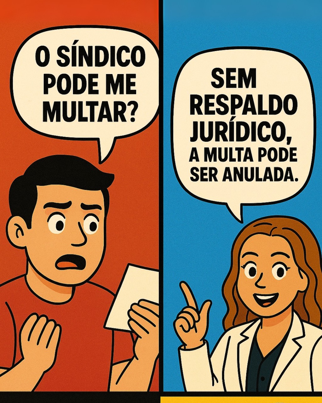 O síndico pode multar um morador sem aprovação em assembleia? A resposta depende do que está previsto na convenção e no regimento interno. O Código Civil autoriza o síndico a aplicar multas em casos específicos, como infrações às regras do condomínio e atos de conduta antissocial. Mas quando não há respaldo legal ou quando a penalidade extrapola o que está previsto, a multa pode ser anulada judicialmente. Por isso é fundamental que o síndico conheça os limites da sua atuação, tenha apoio jurídico preventivo e aplique as sanções de forma correta. Uma multa mal aplicada não só perde efeito, como ainda abre espaço para questionamentos contra a gestão. Síndicos bem assessorados evitam nulidades, desgastes e blindam sua autoridade. Quer aprender como aplicar multas de forma legal e segura? Comente MANUAL e receba nosso guia gratuito.